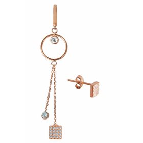 Argentum Concept K065201 Kare Motifli Gümüş Kombin Kadın Küpe