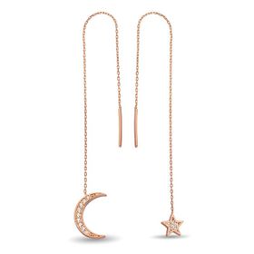 Argentum Concept K095801 Gümüş Rose Ay Yıldız Zincir Küpe