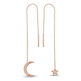 Argentum Concept K095801 Gümüş Rose Ay Yıldız Zincir Küpe