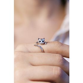 Argentum Concept Y017901 Kedi Figürlü Gümüş Ayarlanabilir Yüzük