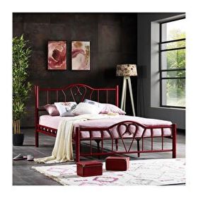 Argimo Orkide Çift Kişilik Başlıklı Yatak Odası 180x200 cm Ferforje Metal Bordo Karyola