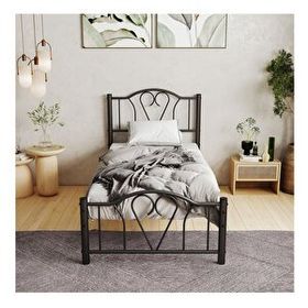 Argimo Orkide Tek Kişilik Ferforje 100x200 cm Tarz Metal Siyah Karyola
