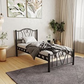 Argimo Orkide Tek Kişilik Ferforje 100x200 cm Tarz Metal Siyah Karyola