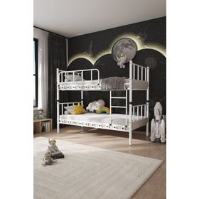 Argimo Zambak 90x190 cm Genç Çocuk Yatak Odası Beyaz Metal Ranza ve Karyola