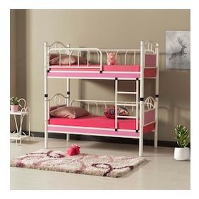 Argimo Zümrüt Bebek Çocuk Odası Ahşap Başlıklı Metal Beyaz Pembe Ranza ve Karyola