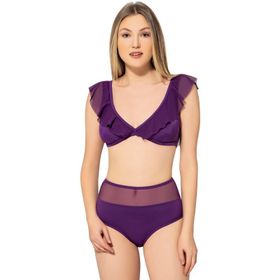 Argisa 5005 Mor Düz Fırfırlı Yüksek Bel Kadın Bikini