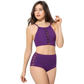 Argisa 5021 Mor Tüllü Bağcıklı Yüksek Bel Kadın Bikini Takımı