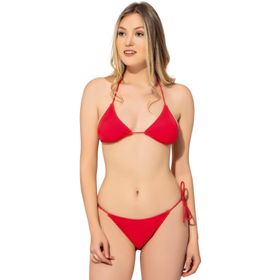 Argisa 5026 Kırmızı Düz İpli Bağlı Üçgen Kadın Bikini Takımı