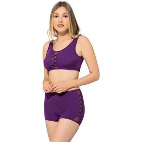 Argisa 5034 Mor Tüllü Detaylı Şortlu Kadın Bikini Takım