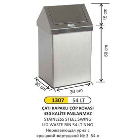Arı Metal 1307 Sallanır Çatı Kapak Paslanmaz 54 lt Çöp Kovası