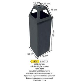 Arı Metal 1378 54 lt Piramit Kapaklı Küllüklü Füme Çöp Kovası