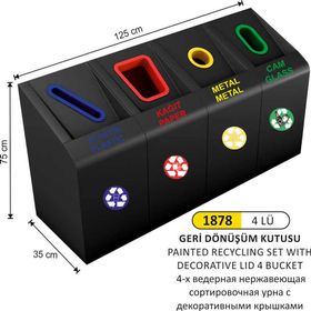 Arı Metal 1878 Boyalı 4'lü Geri Dönüşüm Kovası