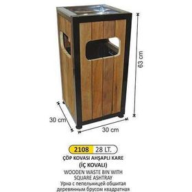 Arı Metal 2108 28 lt Ahşap Kare Çöp Kovası