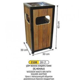 Arı Metal 2108 28 lt Ahşap Kare Çöp Kovası