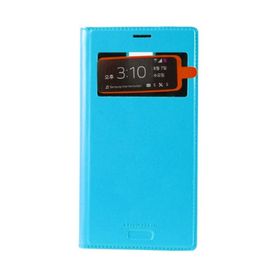 Arium Skin Samsung G900FQ S5 Mavi Dikişli Cüzdanlı Kılıf