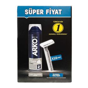 Arko Men 10 Adet Tekli Tıraş Bıçağı+200 ml Force Tıraş Köpüğü