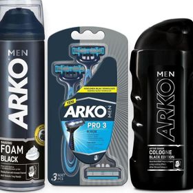 Arko Men Black 200 ml Köpük + Men T3 3'lü Tıraş Bıçağı + Black 200 ml Tıraş Kolonyası