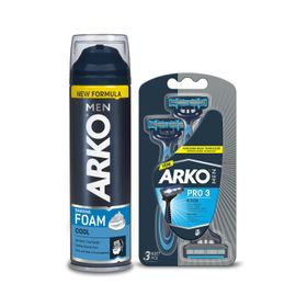 Arko Men Pro3 T3 3’lü Tıraş Bıçağı + Cool 200 ml Tıraş Köpüğü Tıraş Seti