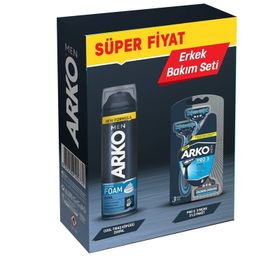 Arko Men Pro3 T3 3’lü Tıraş Bıçağı + Cool 200 ml Tıraş Köpüğü Tıraş Seti
