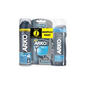 Arko Men T3 Pro 3 Bıçaklı 3'lü Tıraş Bıçağı + Cool 200 ml Tıraş Köpüğü + Cool 250 ml Tıraş Kolonyası