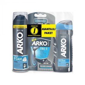 Arko Men T3 Pro 3 Bıçaklı 3'lü Tıraş Bıçağı + Cool 200 ml Tıraş Köpüğü + Cool 250 ml Tıraş Kolonyası