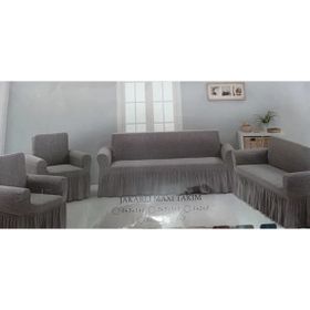 Arlisa 3+3+1+1 Antrasit Jakarlı Kare Çizgili Etekli Maksi Koltuk Örtüsü