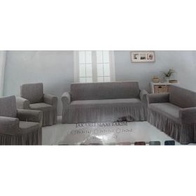 Arlisa 3+3+1+1 Naturel Jakarlı Kare Çizgili Etekli Maksi Koltuk Örtüsü