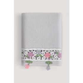 Arliva Home Alya Gri 50x85 Kadife Nakışlı Çeyiz Havlusu