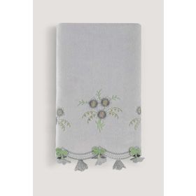 Arliva Home Küpeli Gri 50x85 Kadife Nakışlı Çeyiz Havlusu