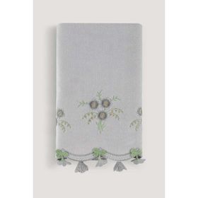 Arliva Home Küpeli Gri 50x85 Kadife Nakışlı Çeyiz Havlusu