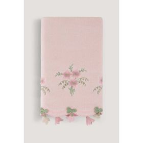 Arliva Home Küpeli Pudra 50x85 Kadife Nakışlı Çeyiz Havlusu