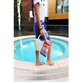 Arma House Bej Rengi Örgü Desenli Küçük Boy Plastik Kadın Plaj Çantası