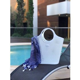 Arma House Beyaz Rengi Örgü Desenli Büyük Boy Plastik Kadın Plaj Çantası