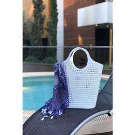 Arma House Beyaz Rengi Örgü Desenli Büyük Boy Plastik Kadın Plaj Çantası
