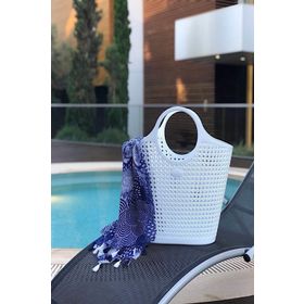 Arma House Beyaz Rengi Örgü Desenli Büyük Boy Plastik Kadın Plaj Çantası