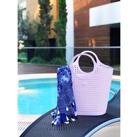 Arma House Toz Pembe Örgü Desenli Küçük Boy Plastik Kadın Plaj Çantası