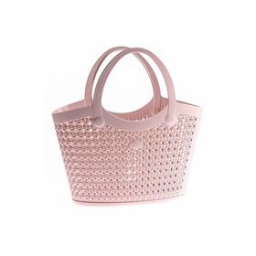 Arma House Toz Pembe Örgü Desenli Küçük Boy Plastik Kadın Plaj Çantası