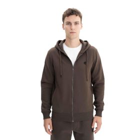 Arma K26324649801 Regular Fit 3 İplik Şardonlu Tam Fermuar Kapüşonlu Cepli Kahverengi-K1 Erkek Sweatshirt