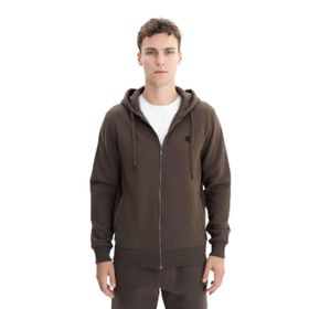 Arma K26324649801 Regular Fit 3 İplik Şardonlu Tam Fermuar Kapüşonlu Cepli Kahverengi-K1 Erkek Sweatshirt