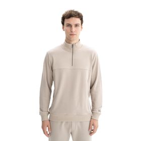 Arma K26404626301 Regular Fit Şardonsuz 3 iplik Basic Fermuar Cepli Dik Yakalı Yarım Fermuar Bej-B2 Erkek Sweatshirt