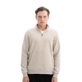 Arma K26544699301 Şık Tarz Basic Regular Fit Dik Yaka Selanik Yarım Fermuarlı Bej-B2 Erkek Sweatshirt