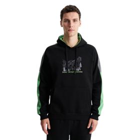 Arma K28254627701 Regular Fit Baskılı Reglan Kollu Kanguru Cepli Kapüşonlu Siyah-S1 Erkek Sweatshirt