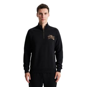 Arma K28404626801 Regular Fit Cepsiz Basic 3 İplik Şardonlu Dik Yaka Yarım Fermuar Siyah-S1 Erkek Sweatshirt