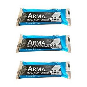 Arma Siyah Orta Boy 55 x 60 Cm. - 30 Litre Çöp Torbası Poşeti - 20 Adetlik 1 Rulo