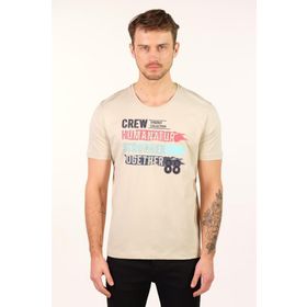 Arma Y22374868101 Bej-B1 Büyük Beden Bisiklet Yaka Erkek T-shirt