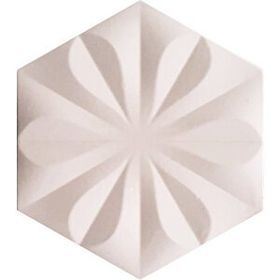 Armada Çini 15x17 cm Çiçekli Beyaz Desen Altıgen Çini Seramik Karo