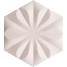 Armada Çini 15x17 cm Çiçekli Beyaz Desen Altıgen Çini Seramik Karo
