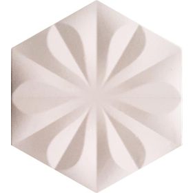 Armada Çini 15x17 cm Çiçekli Beyaz Desen Altıgen Çini Seramik Karo