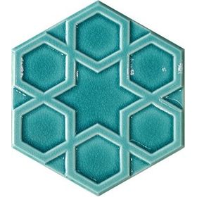 Armada Çini 15x17 cm Rölyefli Yıldız Turkuaz Altıgen Çini Karo