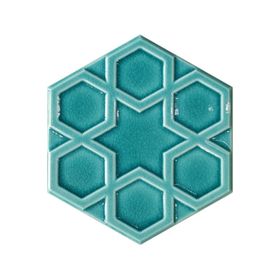 Armada Çini 15x17 cm Rölyefli Yıldız Turkuaz Altıgen Çini Karo